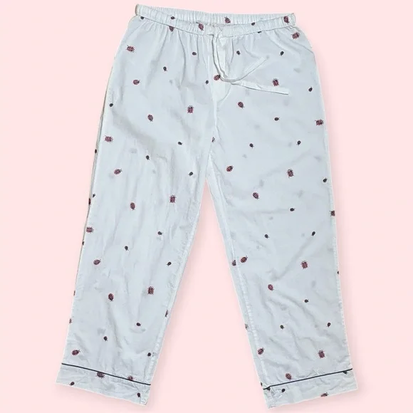 Printfresh + Anthropologie Organic Cotton Embroidery Ladybug Long PJ Set Sz M - Picture 5 of 15